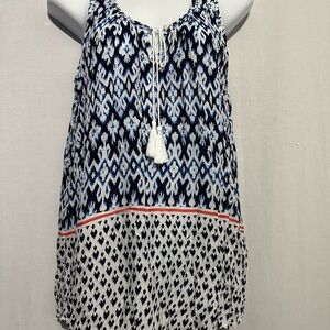 Faded Glory Blue and White Relaxed Tie Front Tank Top
